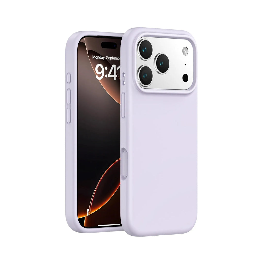 Liquid silicone phone case in antique white for iPhone 17 with soft-touch finish and anti-fingerprint surface