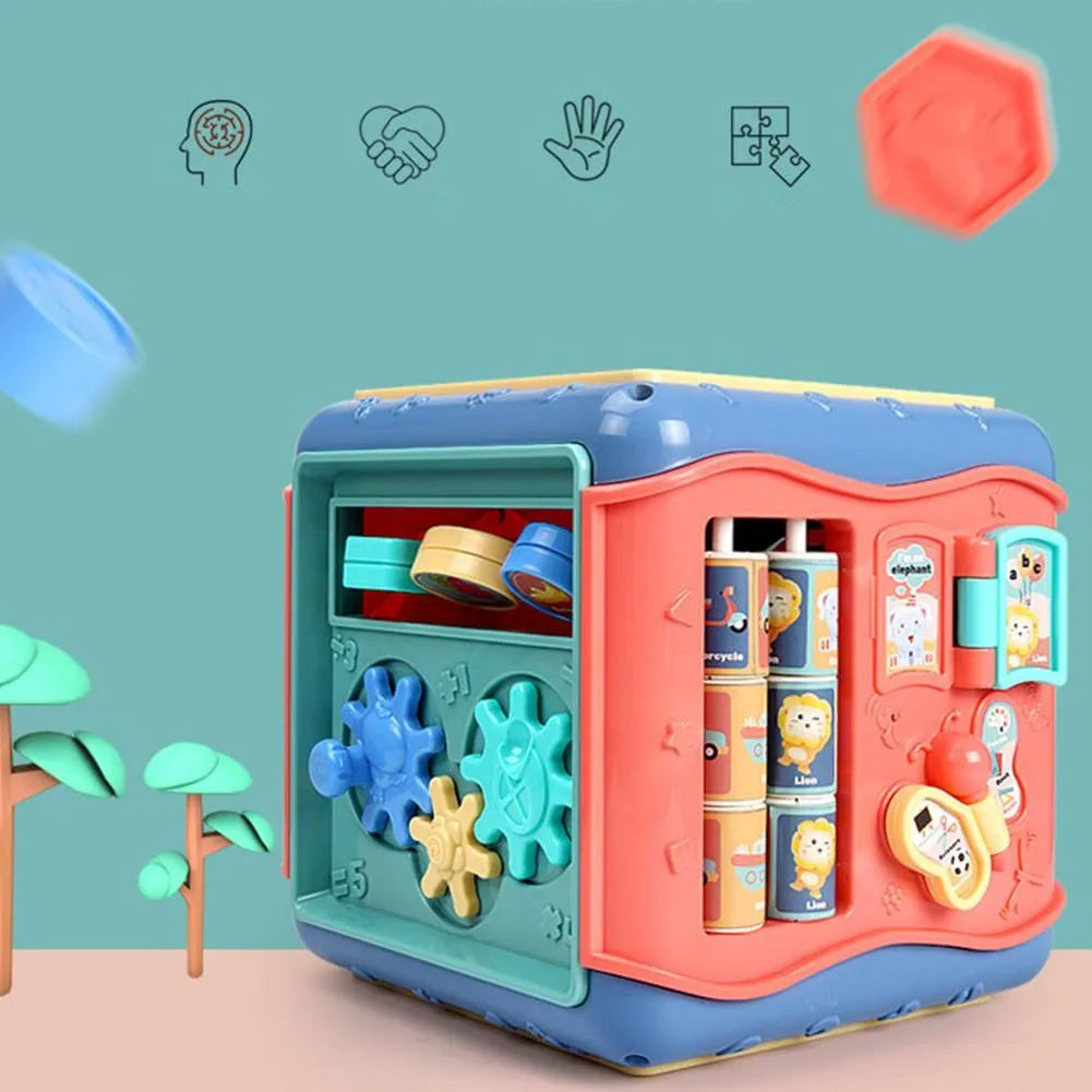 Baby educational hexahedron cube toy with bead maze and shape sorting activities