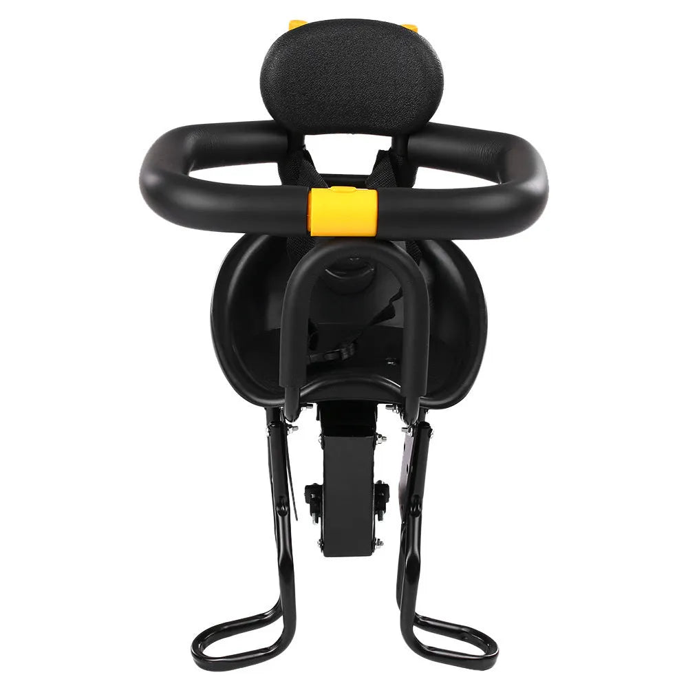 Front bicycle child seat in steel for mountain sports bikes available in black or white colour