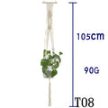Beige handmade cotton rope hanging basket sling holding a flower pot with 12-18cm bottom diameter