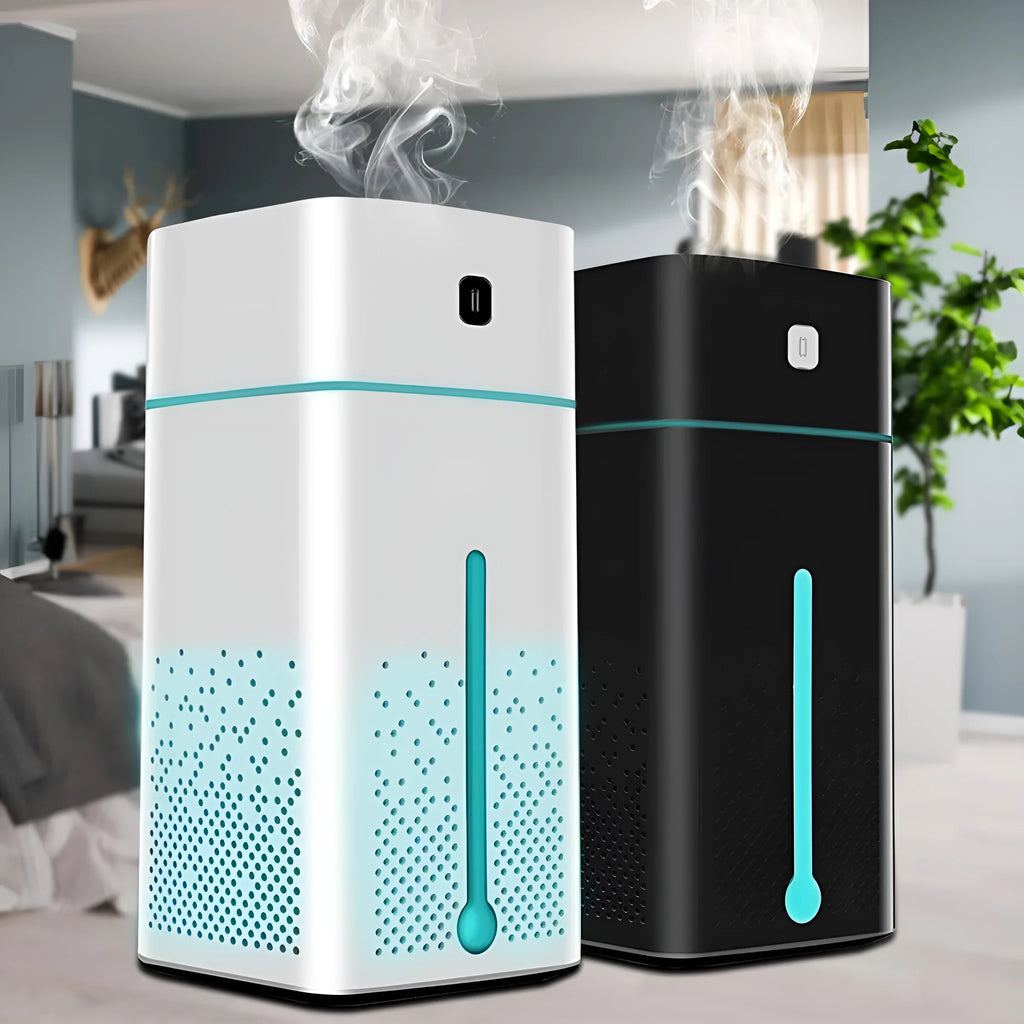 Black or white desktop USB humidifier with 1000ml water tank dimensions 103x103x218mm