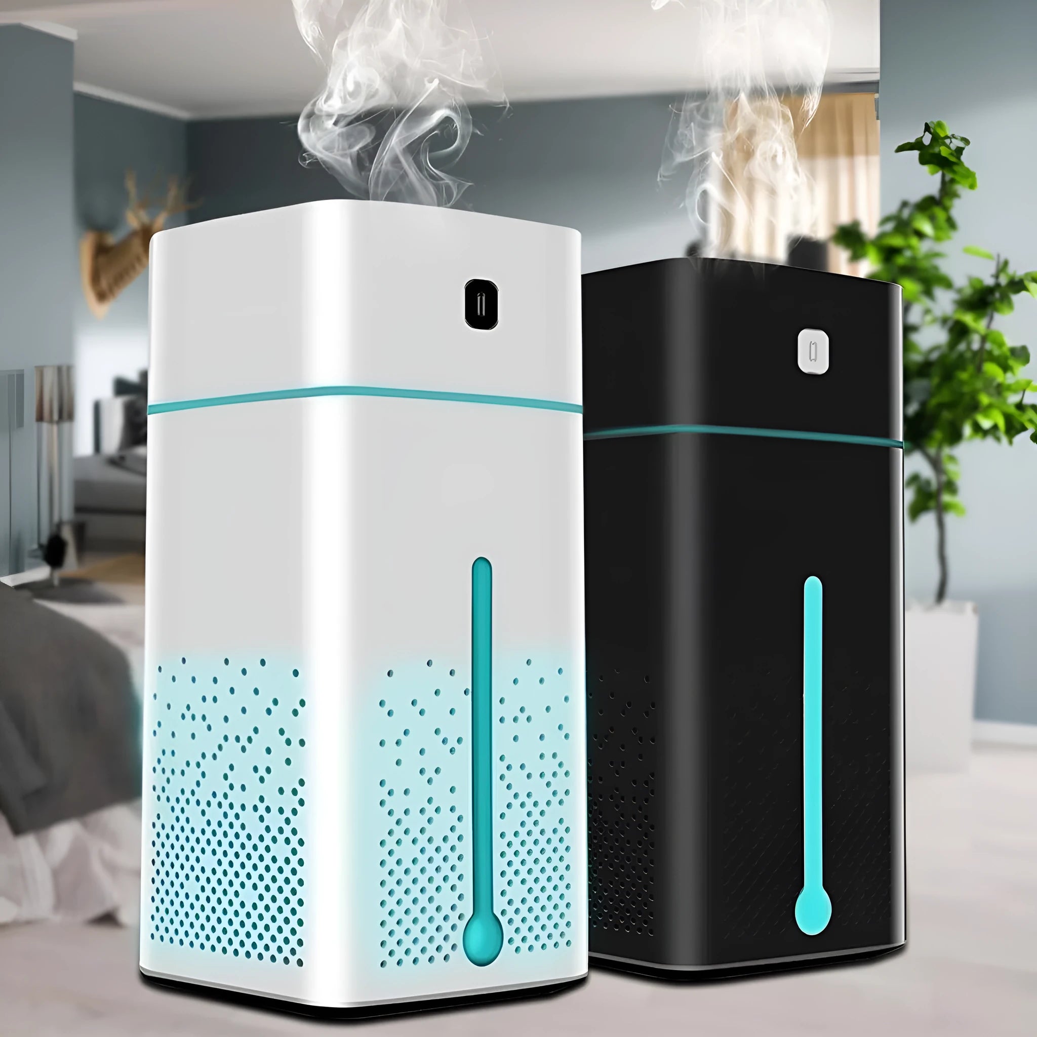 Black or white desktop USB humidifier with 1000ml water tank dimensions 103x103x218mm
