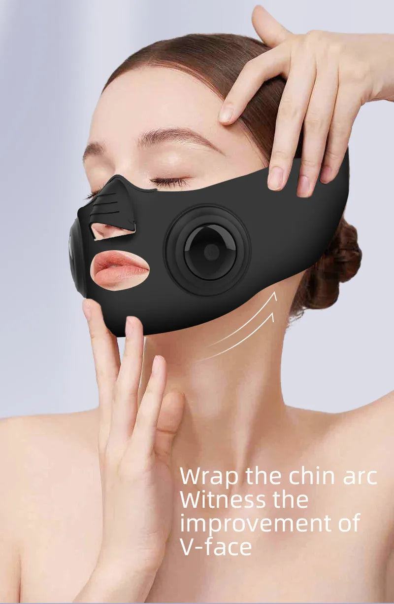 Black photon facial beauty mask device with LED light therapy and USB connection for home skincare treatments