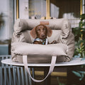 Rectangular waterproof dog bed with removable cover in grey colour showing 55x50x45cm dimensions