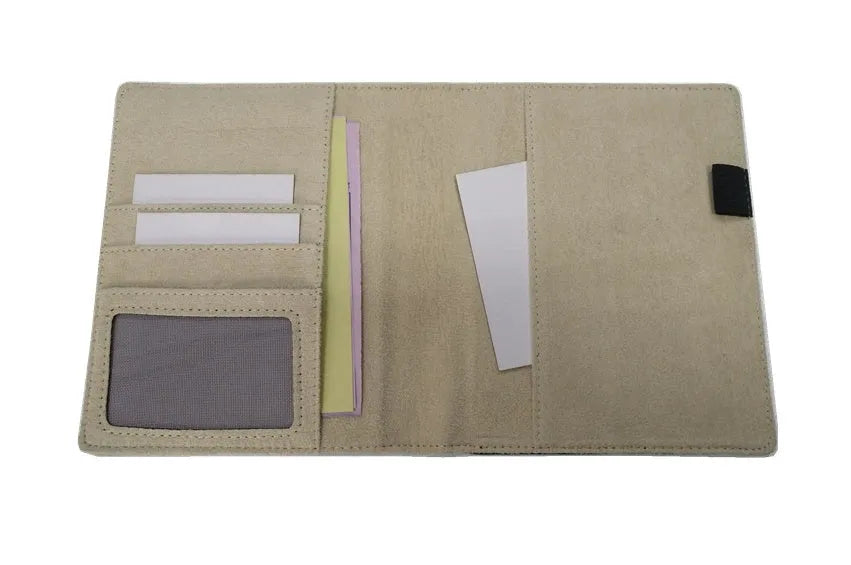 Blue imitation leather PU notebook cover shell for A5 refills, shown with protective PP bag.