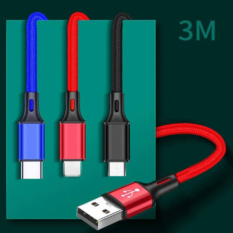 Long 2 metre mobile phone data cable in multiple colours for Apple, Android and TYPE-C phones.
