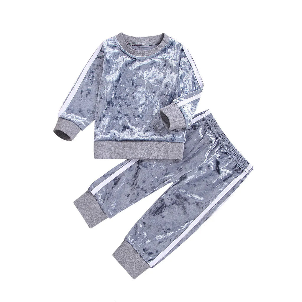 Candy-coloured children's cotton top and pants set grey red Asian fit sizes 80-120cm
