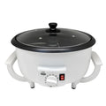 White oblate home coffee bean roasting machine with 750g capacity.