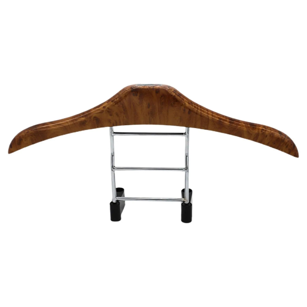 Wood yellow stainless steel car clothes hanger for suits and shirts, showing detachable design.