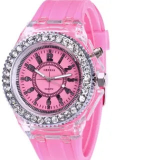 Geneva women's luminous quartz watch with round 43mm dial and silicone bracelet