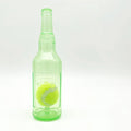 Blue green red natural rubber dog water bottle chew toy with squeaker floating in water