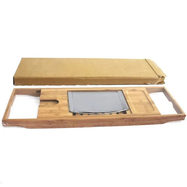 Natural bamboo bathtub caddy with single-tier desktop design for bathroom storage