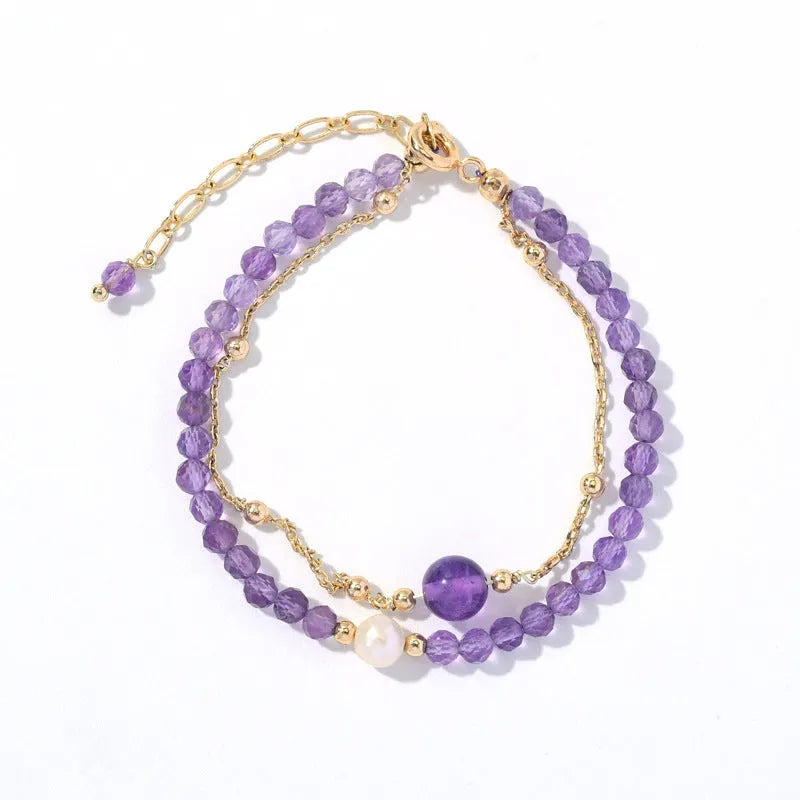 Amethyst-coloured Chinese style crystal bracelet with diamond-shaped electroplated beads for women