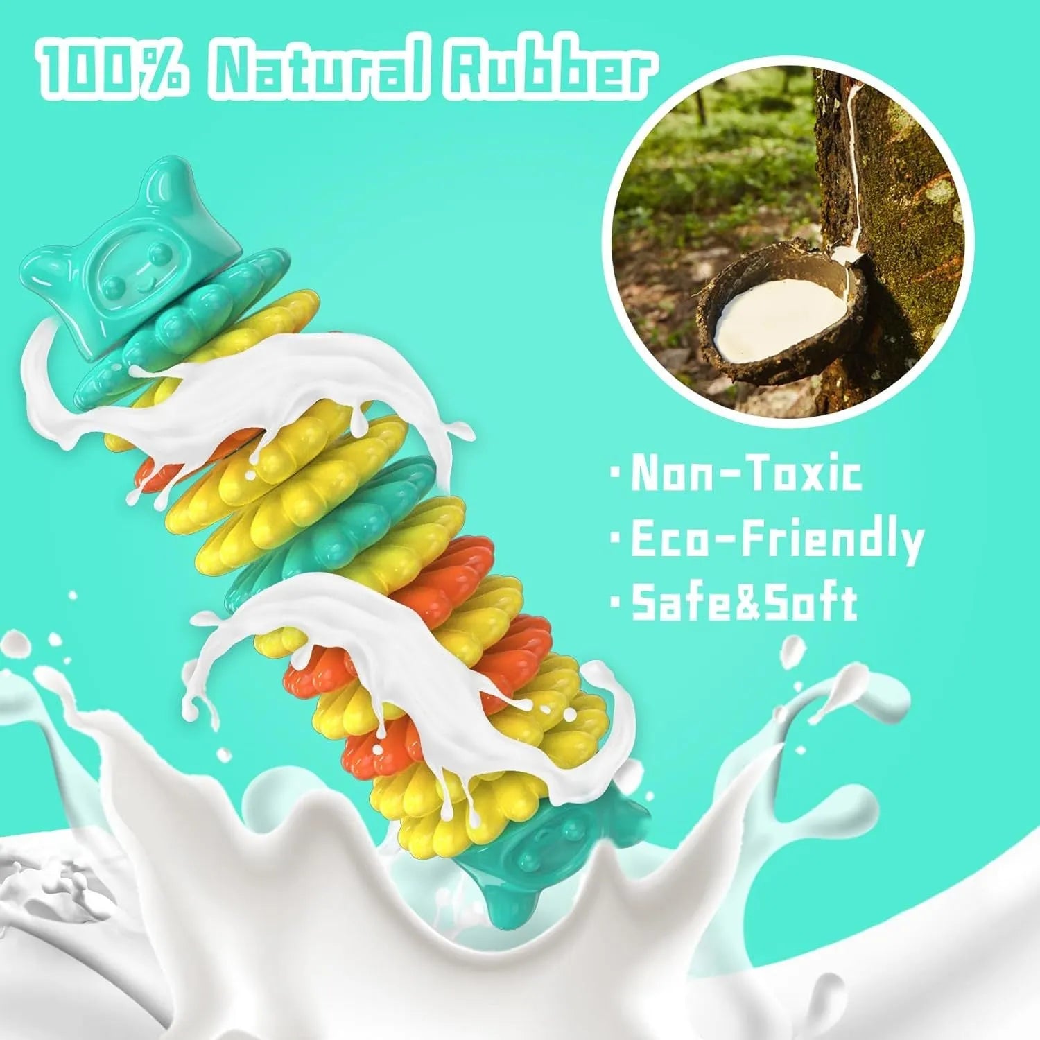 Blue natural rubber caterpillar-shaped dog chew toy on a white background