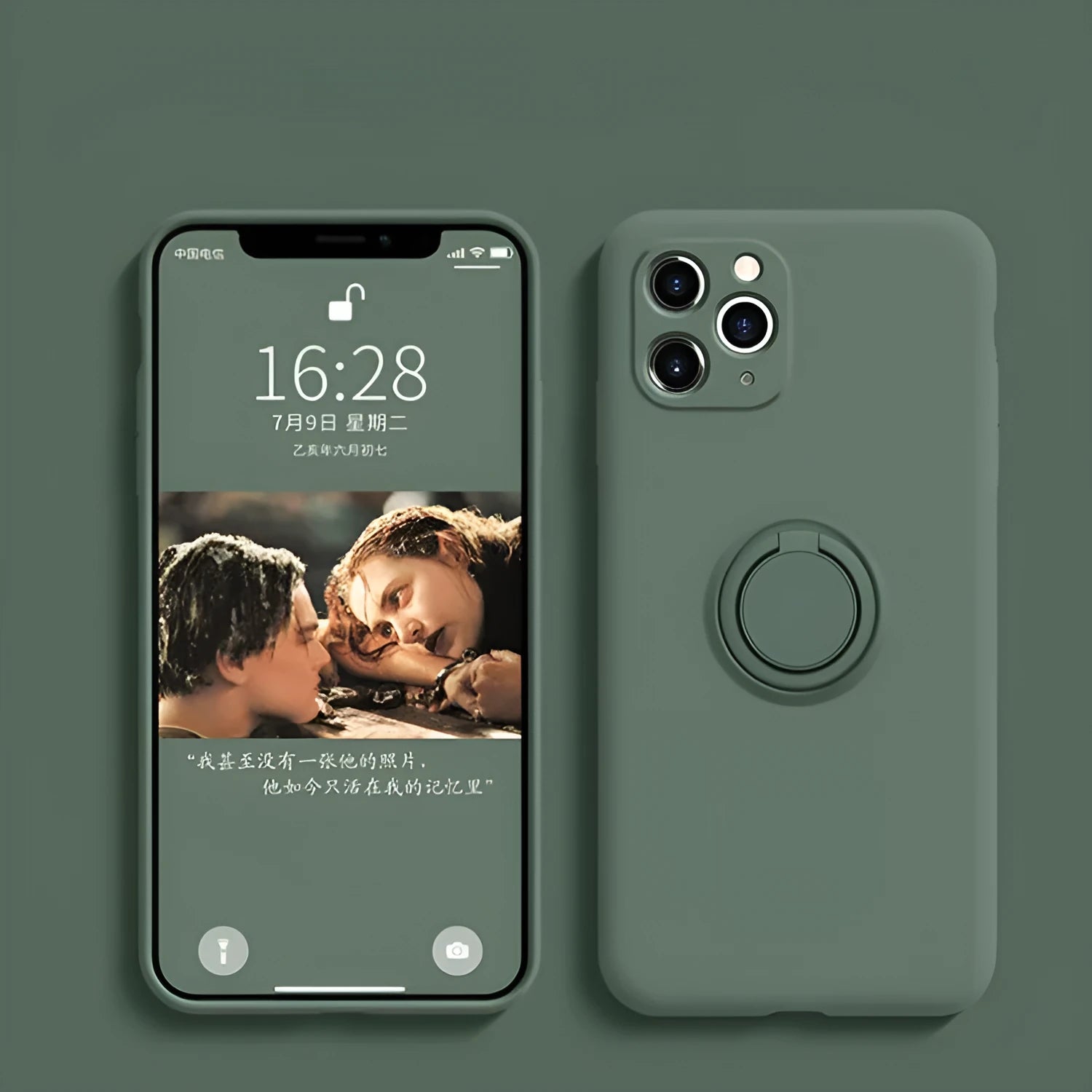 Liquid silicone iPhone case with a built-in ring bracket, shown in one of eight colour options.