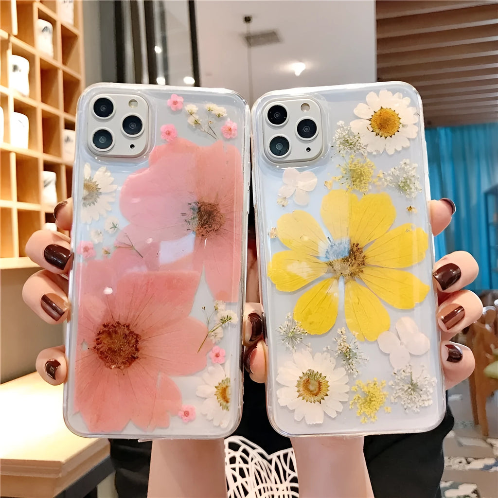 Flower phone case with large floral pattern on flexible TPU back cover for iPhone
