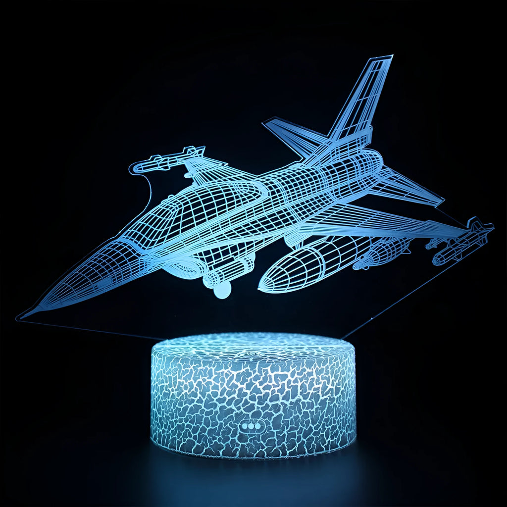 Cartoon airplane-shaped night light with a touch switch on a white acrylic base.
