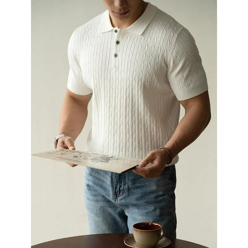 Men's short sleeve business commute top in khaki, black or white colour options