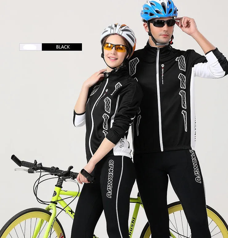 Long-sleeve bicycle Jersey suit set men women mountain bike team polyester thermal plain weave black yellow sizes