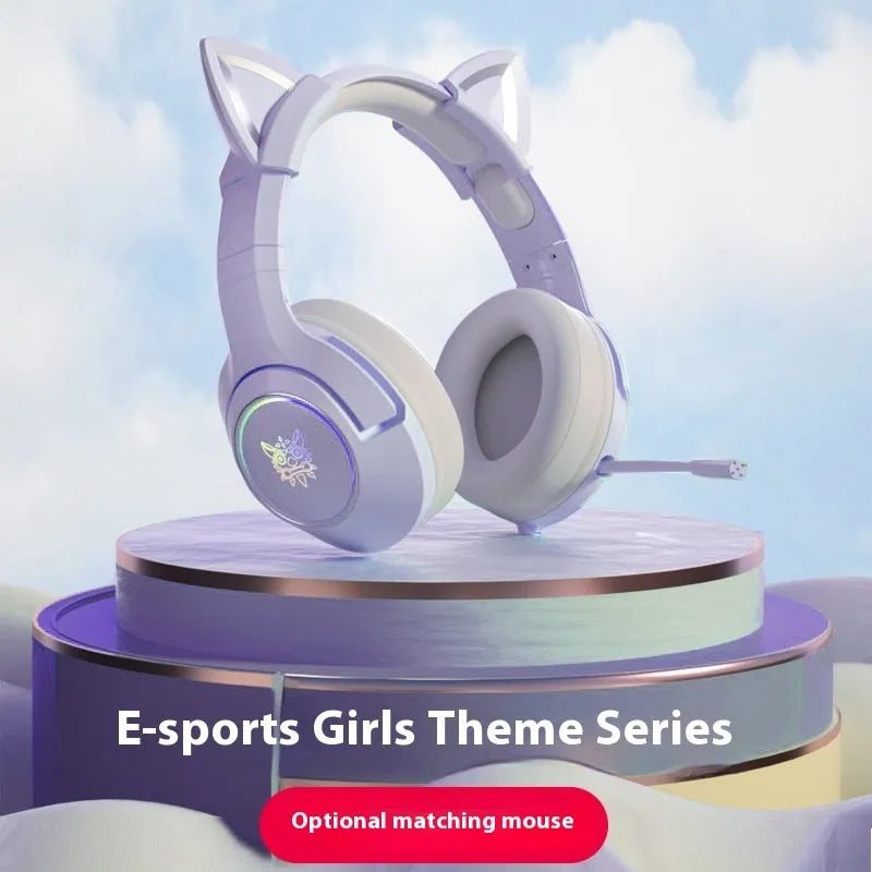 Purple mechanical keyboard and mouse gaming set with backlight and matching headphones