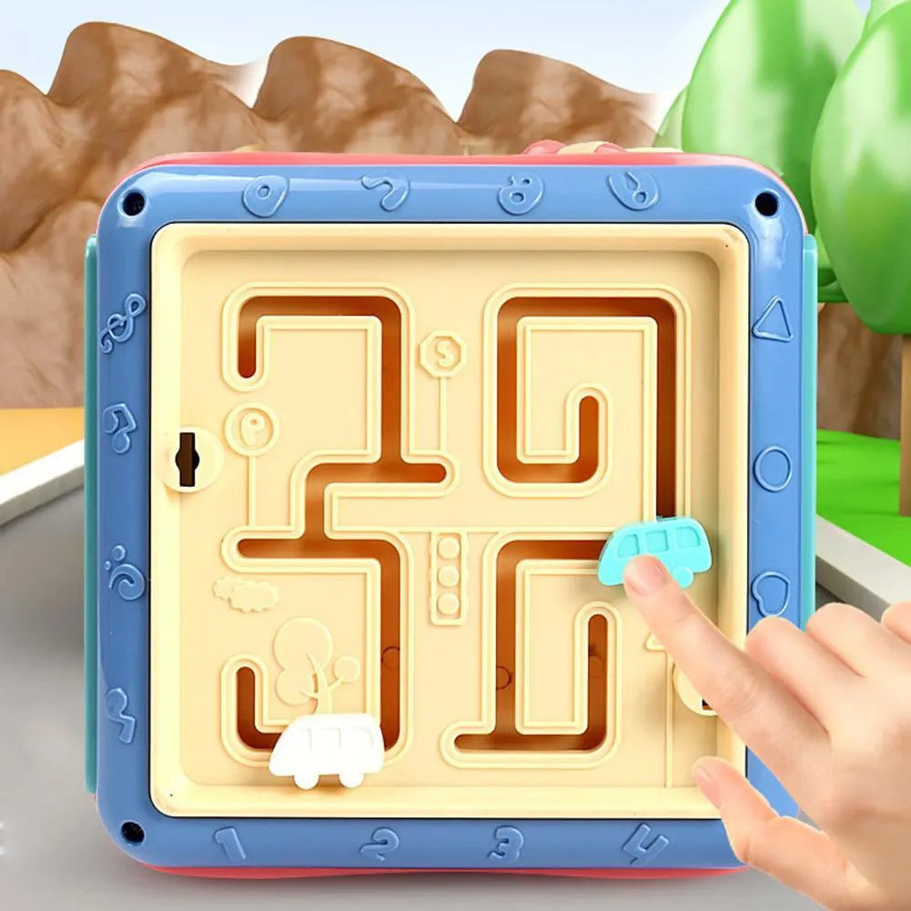 Baby educational hexahedron cube toy with bead maze and shape sorting activities