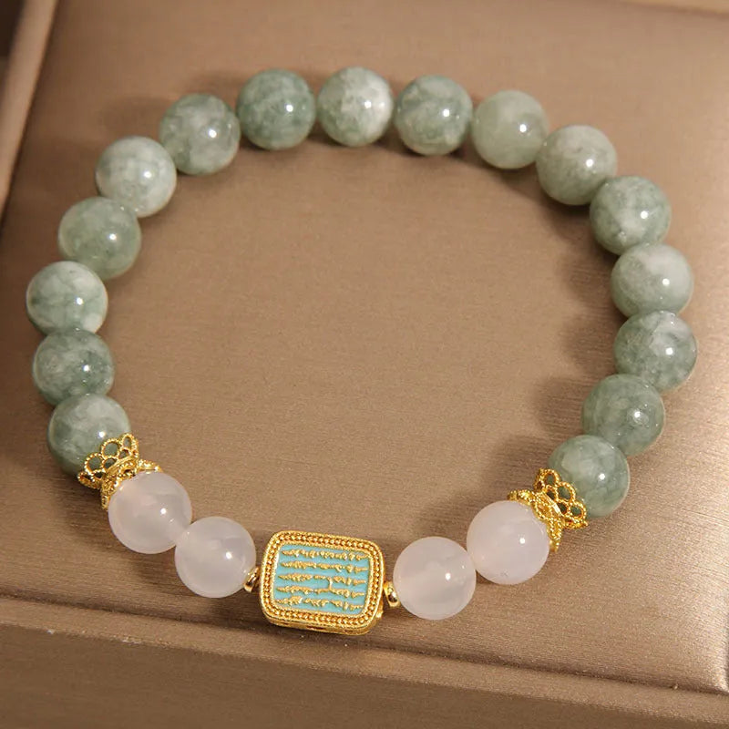 Oil green emerald crystal bracelet with five Buddhist scripture charms for women