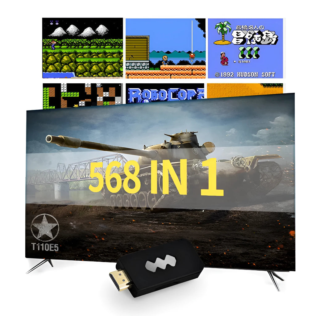 4K HDMI video game console with two black wireless controllers on a table