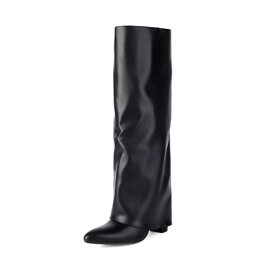Women's plus size thick high heel boots in artificial PU with high cylinder length