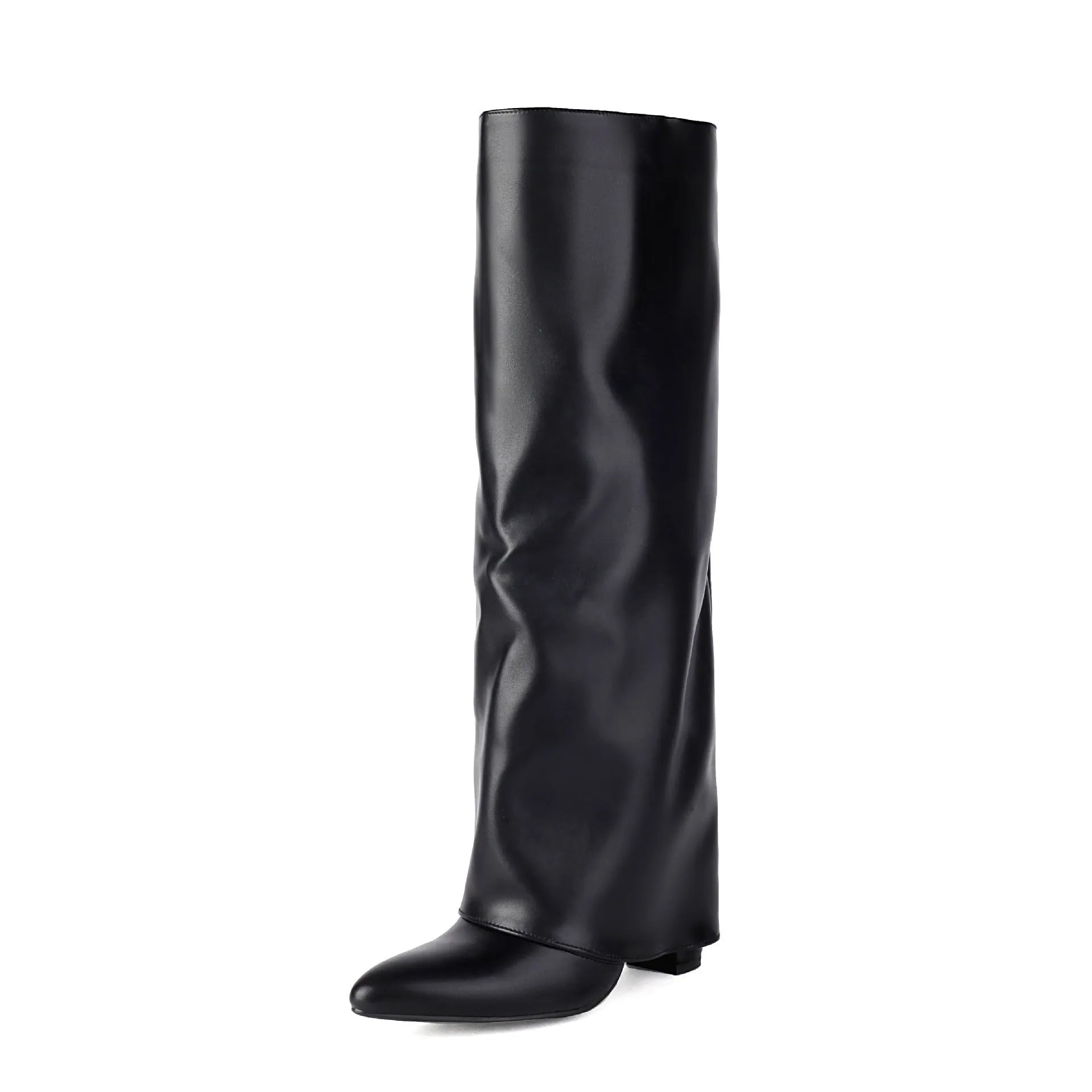 Women's plus size thick high heel boots in artificial PU with high cylinder length