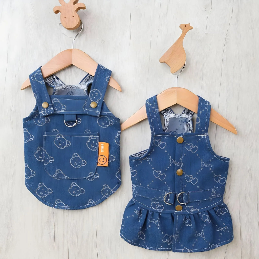 Denim princess dress for small dog in bracket-skirt style, spring and autumn thin design