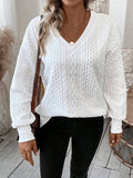Milky white loose fit long sleeve t-shirt with a 3D pattern, showcasing Japanese Korean casual style.