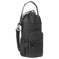 Soft cloth water bottle pouch with adjustable strap shown in black, green, and pink colour options.
