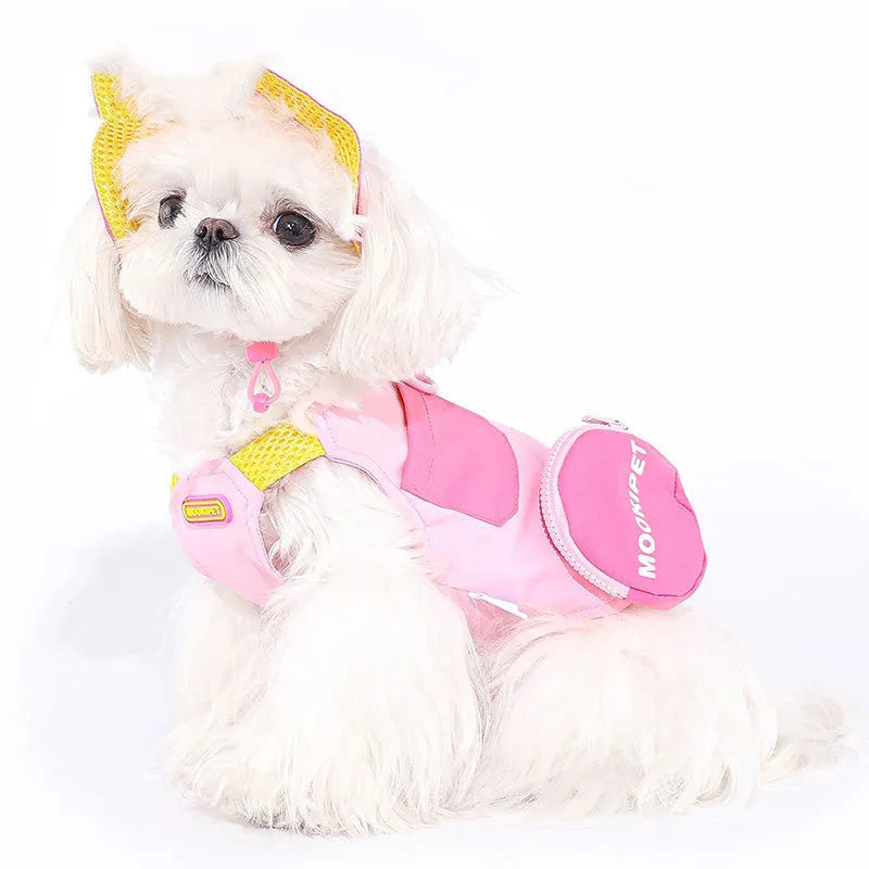 Pink polyester dog vest harness for small breeds including Bichon Frisé, Teddy, and Schnauzer dogs