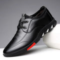 Men's plain-toe business shoes in black and brown PU with flat heel
