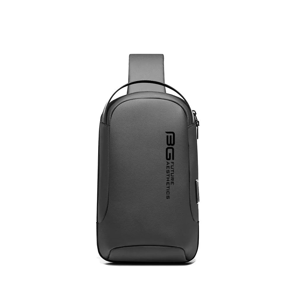Men's blue Oxford cloth shoulder bag with USB charging port for business travel