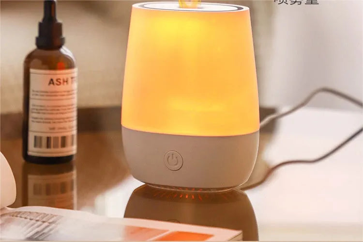 White USB aroma diffuser with simulated flame effect and type-c connection