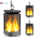 Four black solar-powered flame torch lights with flickering LED effect for garden decoration