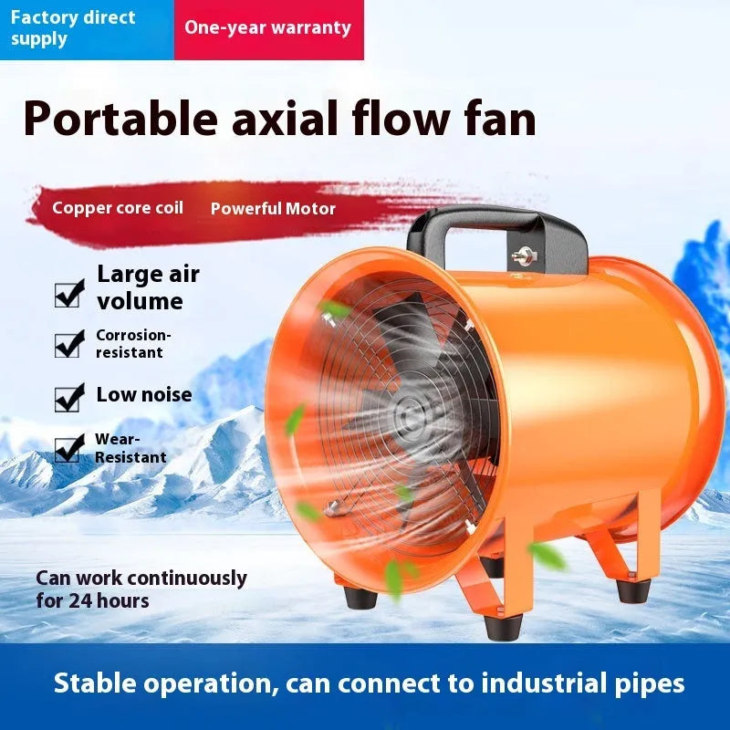 8-inch titanium steel industrial axial flow fan with seven blades and connected air duct