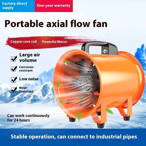 8-inch titanium steel industrial axial flow fan with seven blades and connected air duct