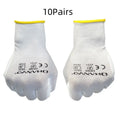 White PU coated labour gloves showing palm detail with wear-resistant coating and flexible construction