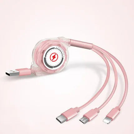 3 in 1 telescopic charging cable extended to 120 cm length with TPE wire and titanium connectors