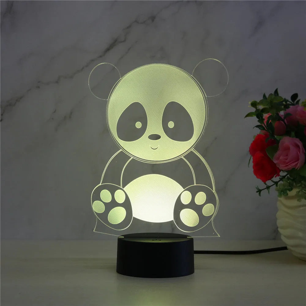 Panda-shaped acrylic night light with remote control on a black ABS base