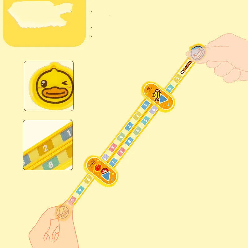 Yellow plastic cartoon digital decomposition ruler for children, measuring 24.5cm long