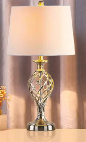 European style alloy bedside table lamp with touch controls and USB charging socket