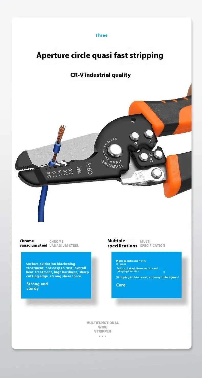Fully automatic wire stripping pliers with 45# steel construction and high-carbon blades