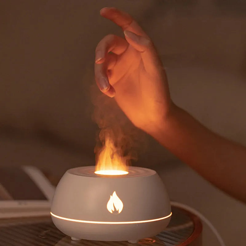 Flame humidifier aromatherapy diffuser with 7 colour night light, 130ml USB, in black