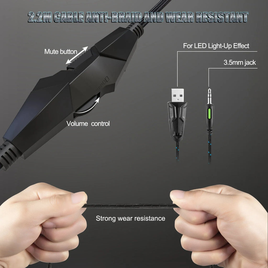 ONIKUMA K19 over-ear RGB gaming headset with 50mm drivers and omnidirectional microphone on a desk