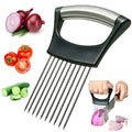Stainless steel and ABS food slice assistant measuring 14cm by 9.5cm for holding vegetables during kitchen preparation