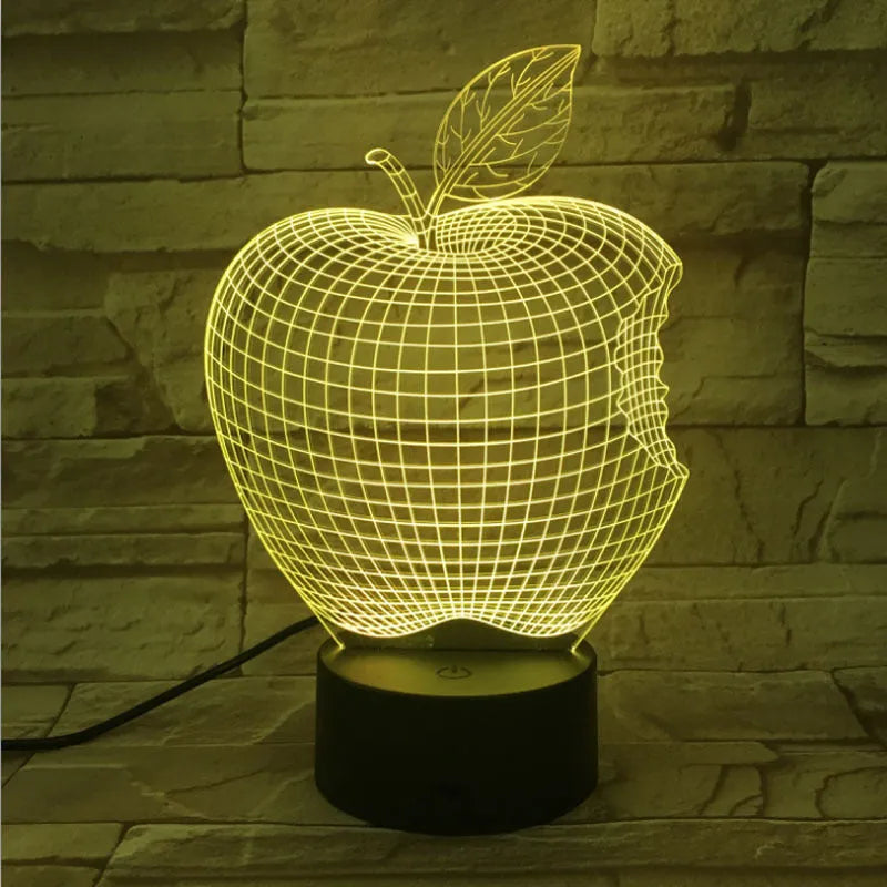 3D fruit design LED night light with acrylic shade showing touch control and seven colour illumination options