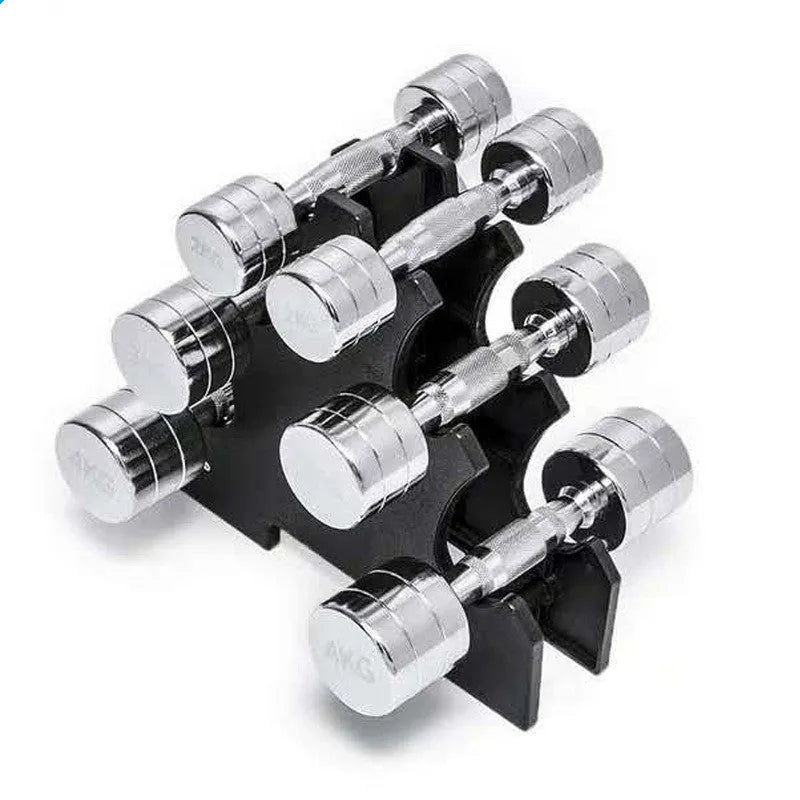 Silver pure steel dumbbell with electroplated finish and ergonomic handle, 1kg weight